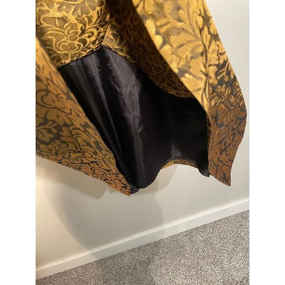 Chetta B Gold Floral Brocade Fit and Flare Beaded High Neck Dress - Picture 9 of 11
